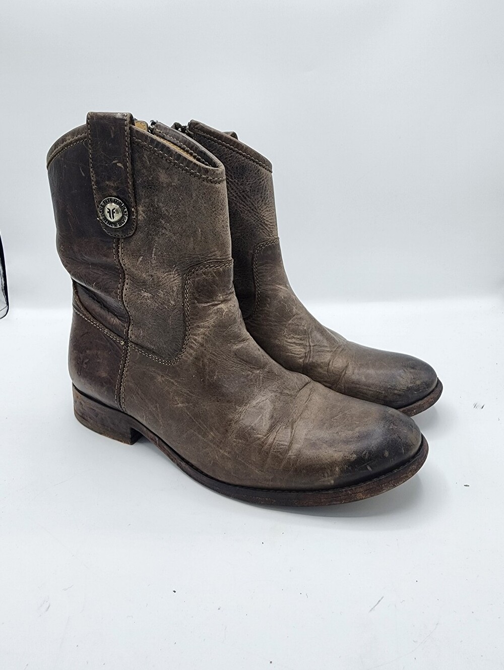 Frye Rustic Brown Leather Short Cowboy Boots